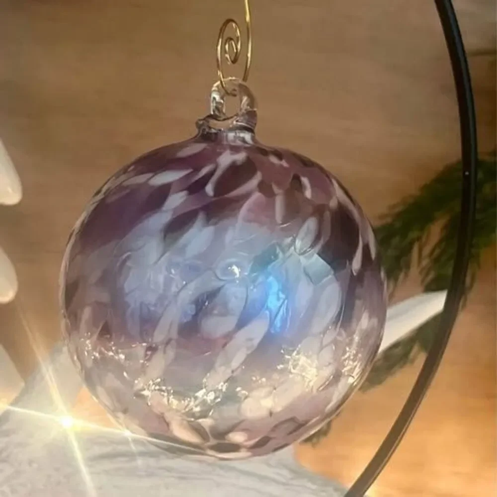 Handblown glass ornament witch ball gazing ball Purple 3.25” from Poland NEW